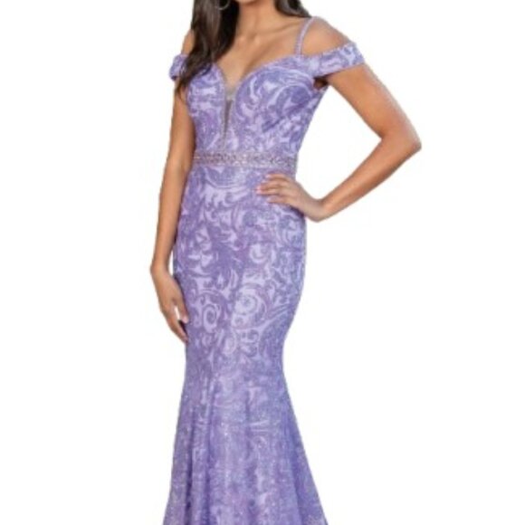 NWT Dancing Queen 2772 Cold Shoulder Prom Dress Lilac Size M - Picture 1 of 6